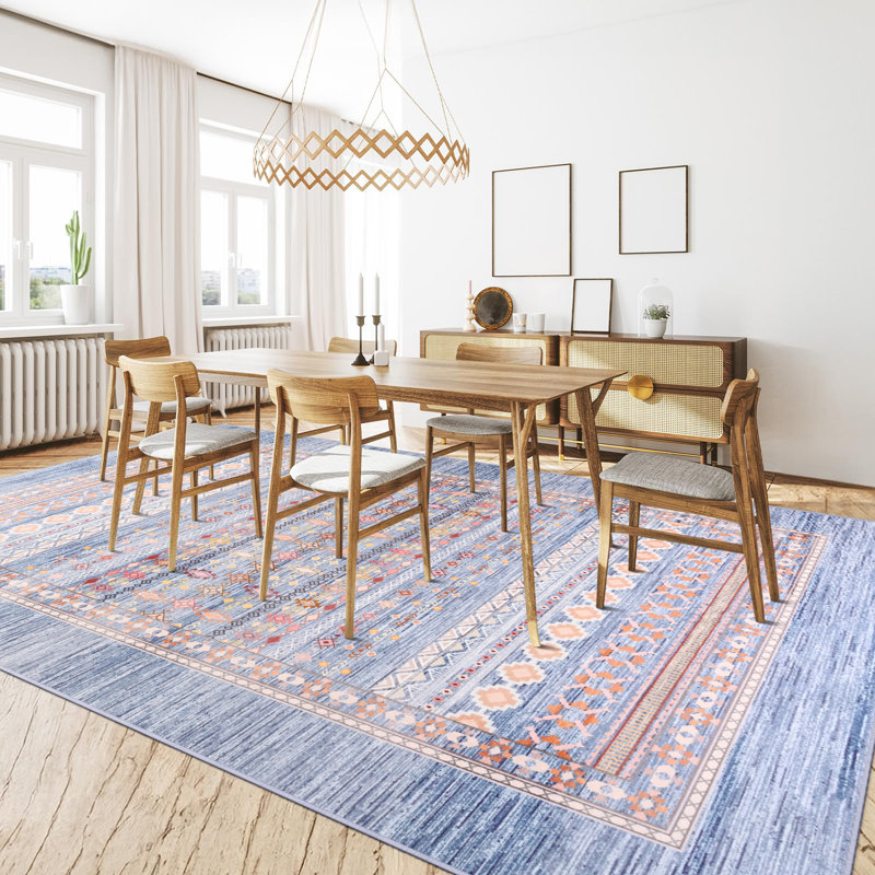 Groner Machine Washable Moroccan Area Rug Aztec Geometric Carpet With Non-Slip Backing, Rectangle 6' x 9'