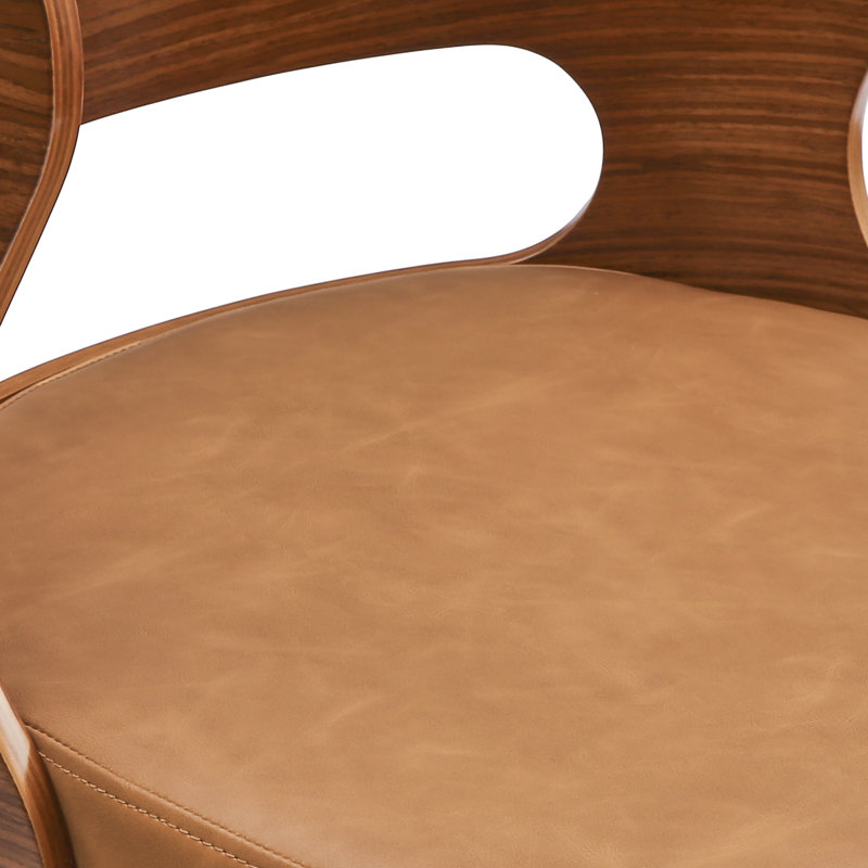 Tabouret de comptoir pivotant rembourré avec structure en bois manufacturé Deshunda, Brun clair clair / brun