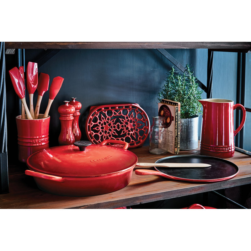 Cerise Enameled Cast Iron 10.75" Crepe Pan with Spatula