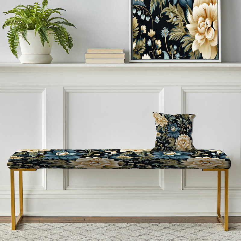 Tribal Green Damask Accents I - Damask Upholstered Gold Bench