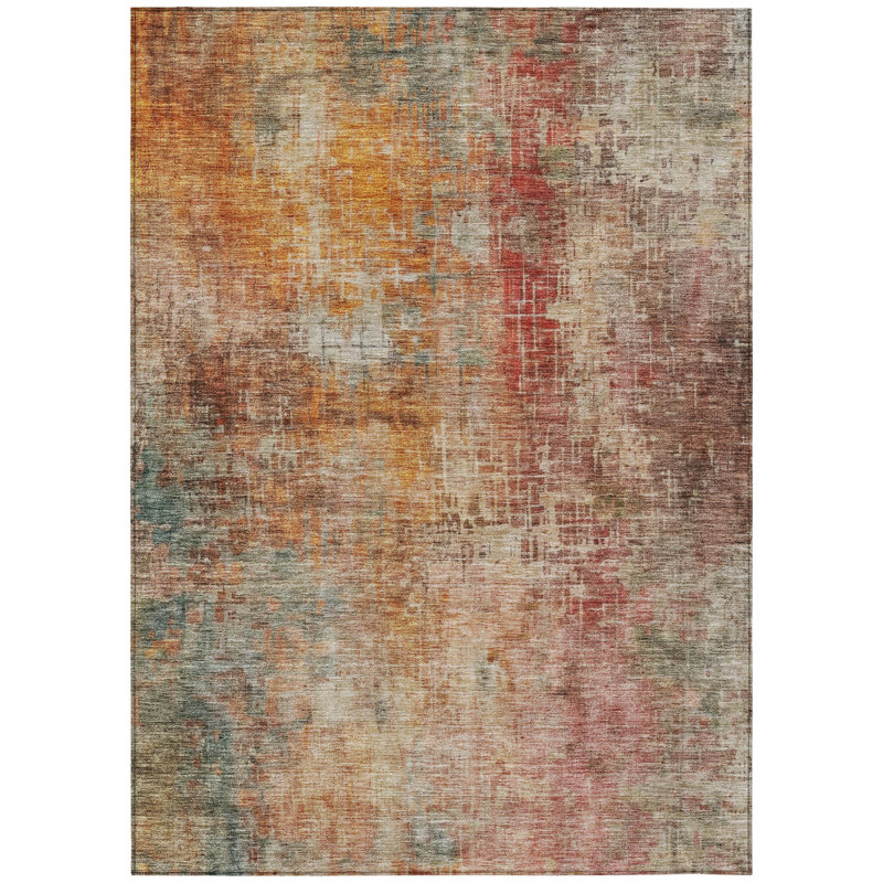 Tapis extérieur lavable abstrait cuivré et terre cuite 10 pi x 14 pi