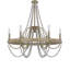 Lustre Maci 28 po, candélabre perlé blanc, bois brun