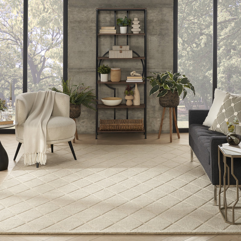 Ebern Designs Chatwin Beige Modern Wool Indoor Rug, Rectangle 7'9" x 9'9"