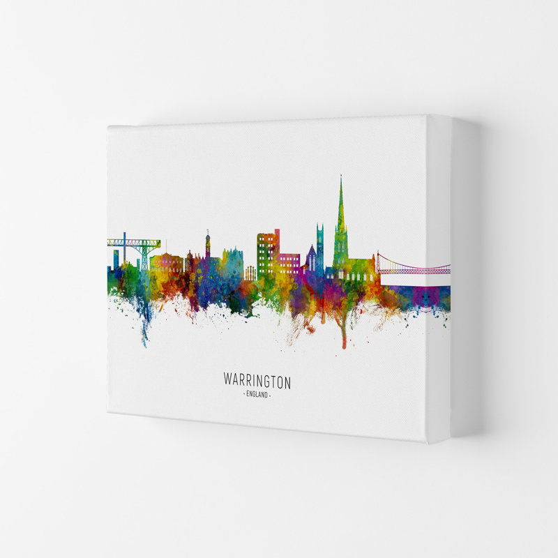 Warrington England Skyline by Michael Tompsett - Print, 21cm H x 29.7cm W x 4cm D, Wrapped Canvas