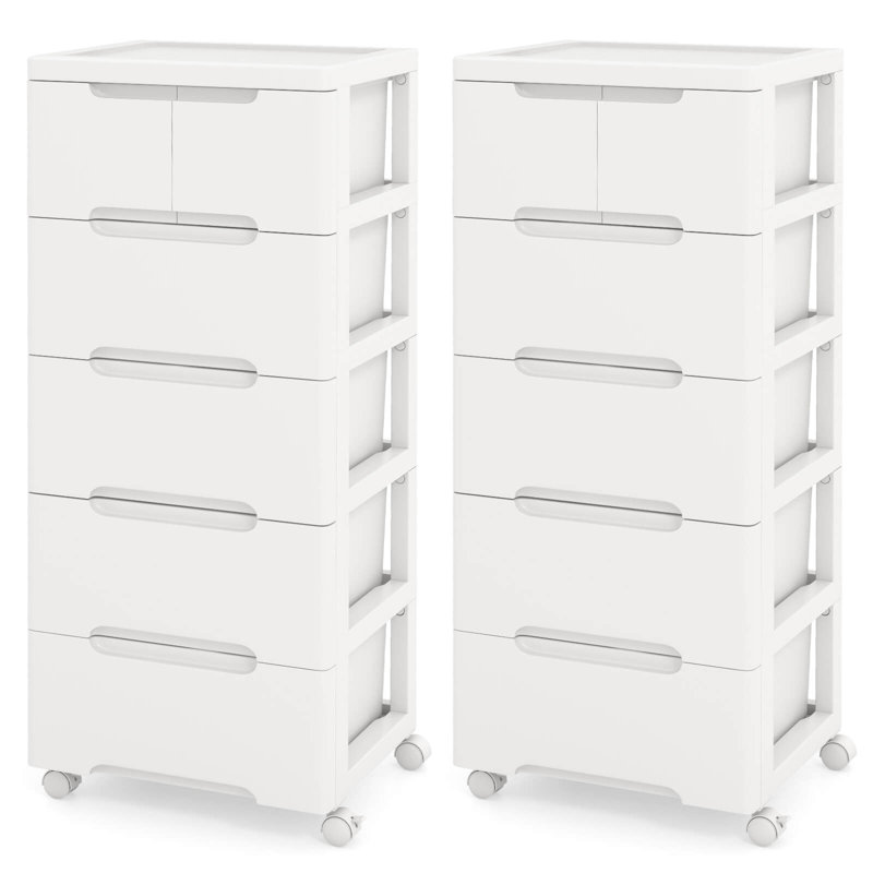 Rebrilliant 2 Pcs 6-drawer Plastic Rolling Storage Cart With 4 Universal Wheels Dresser Cabinet