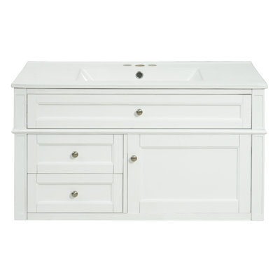 Meuble de salle de bain suspendu moderne avec 2 tiroirs et rangement basculant blanc