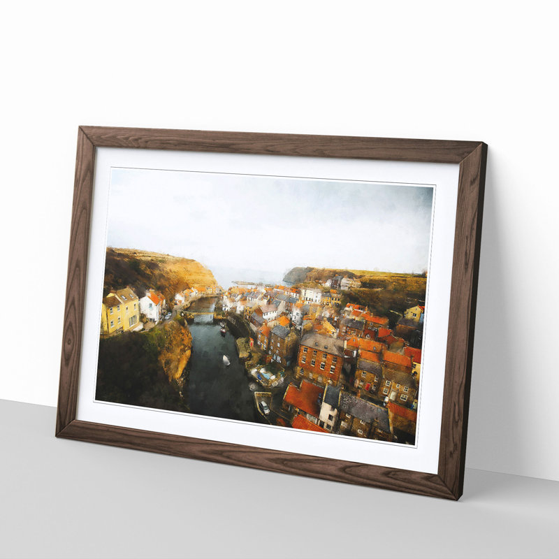 Staithes in North Yorkshire - Picture Frame Graphic Art Print, Walnut Framed, 45cm H x 63cm W x 2cm D