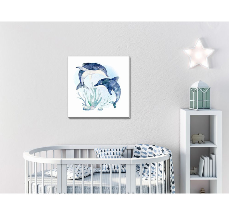 Dauphins, art mural sur toile, Sans cadre, H 24 po x l 24 po