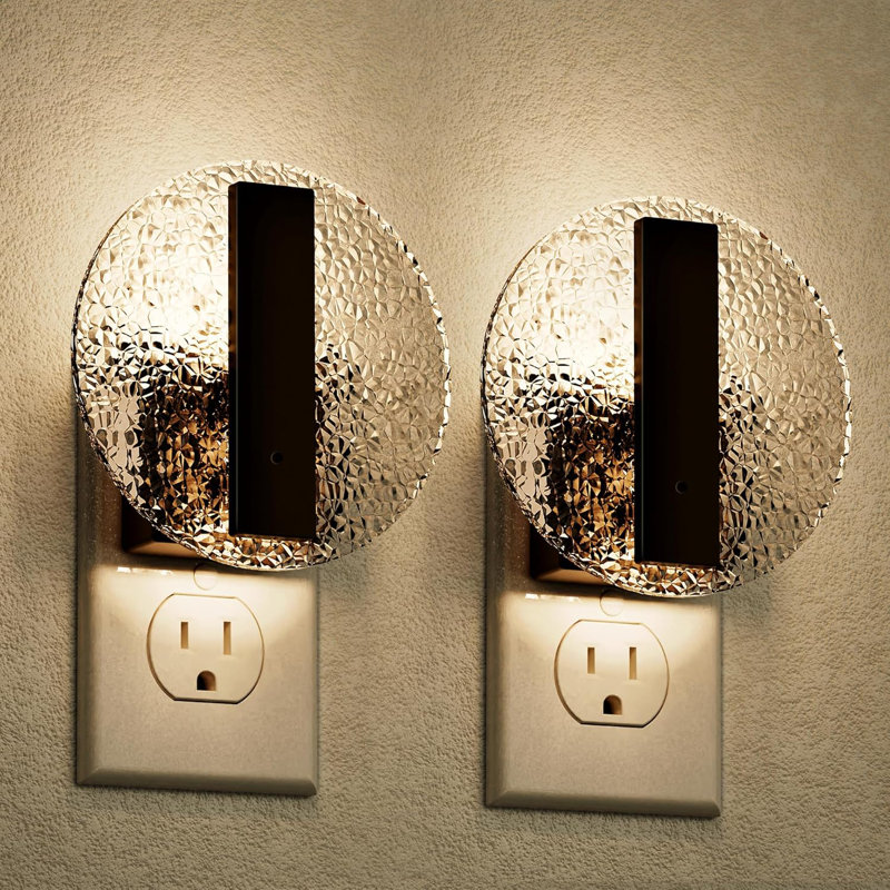 Solar Style Black Plug-In Night Light With Light Sensor, 3000K Warm White, Sliding Dimmer