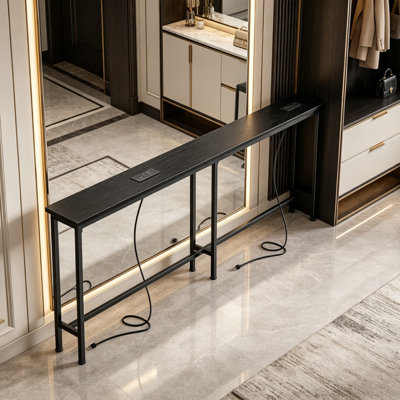 Console extra-longue étroite avec barrettes d'alimentation intégrées, 2 prises CA et ports USB-C, table de canapé derrière avec rangement pour l'entrée, le couloir et les petits espaces