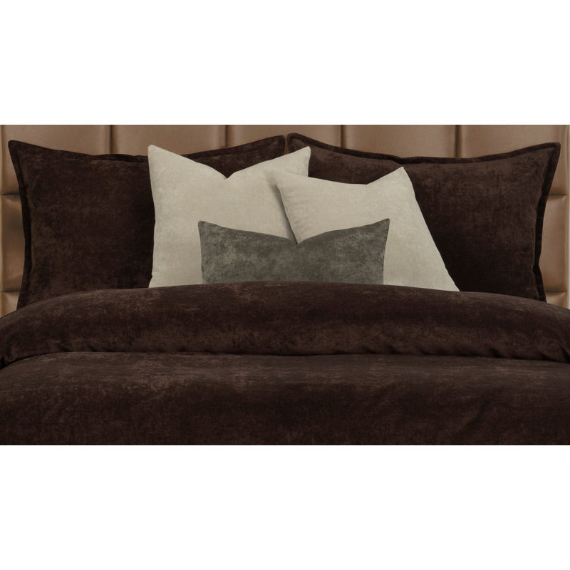 Mixology Velvet Bed Cap Comforter Set with Sewn Corners, Coffee Bean, Full
