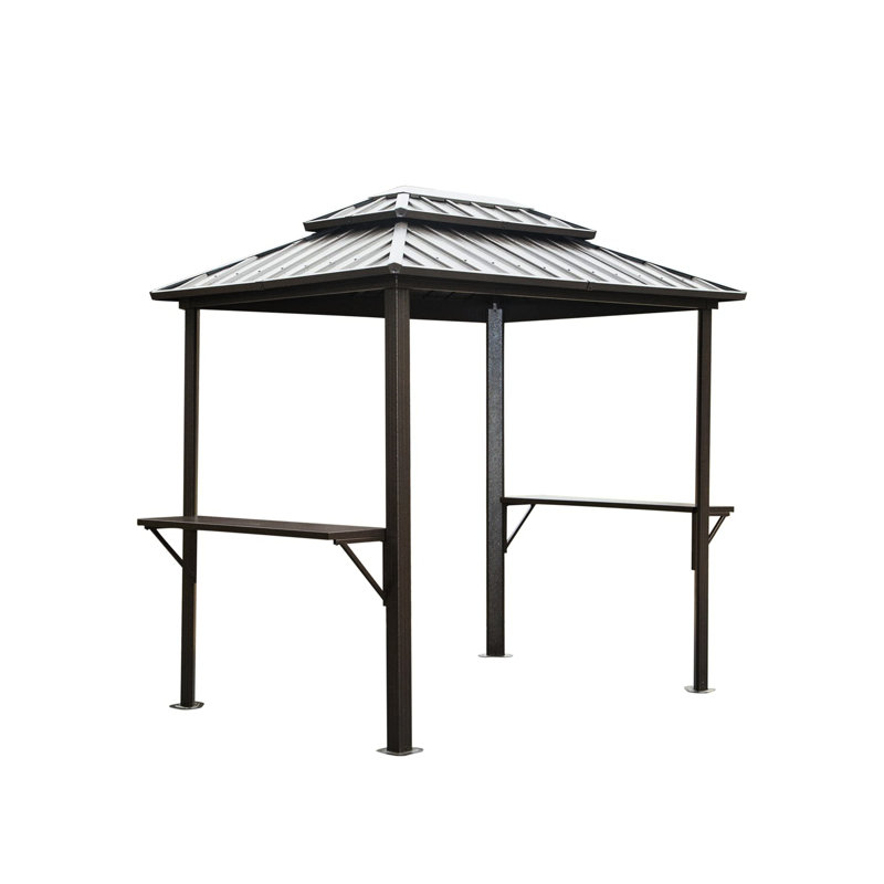 8' 6' Gazebo With Aluminum Frame, Shelves For A Calm Outdoor Environment In Patio  Brown Structure, Double Roof, And 2 Convenient Party Supplies - Brown