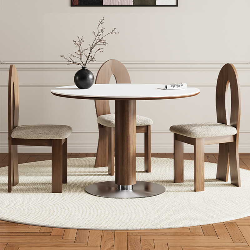 White Brown Sintered Stone Ash Iron Dining table, 29.53"H x 39.37"L x 39.37"W