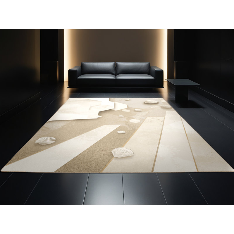 Machine Washable Peksenak Coastal Geometric Rug in Beige – Beige Binding, 5 x 7
