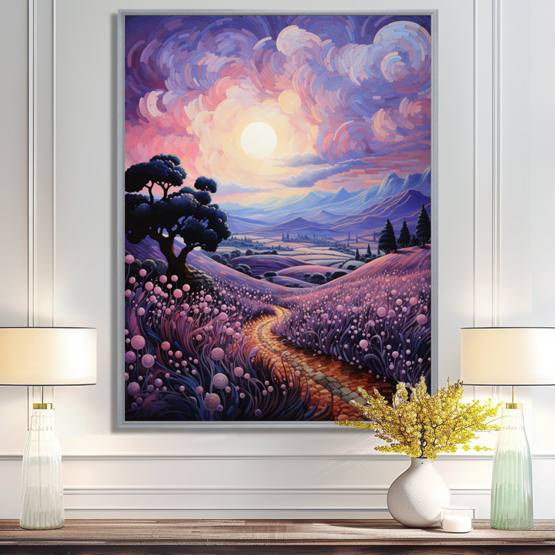 Décoration murale en toile Vangogh lavande Fields Pointillism I - Vangogh, H 20 po x l 12 po x P 1 po, Encadrement argenté