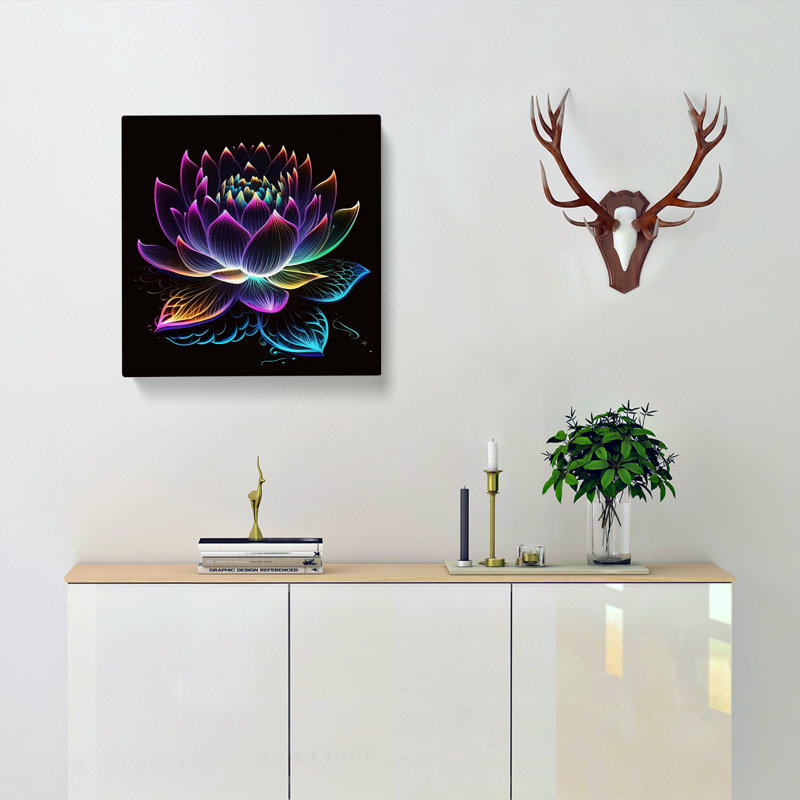 Lotus Flower Neon No.1 - Wrapped Canvas, 35cm H x 35cm W x 3cm D