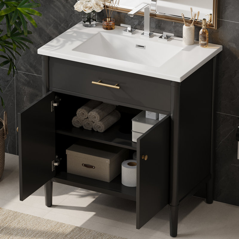 Meuble-lavabo de salle de bain avec lavabo, Noir