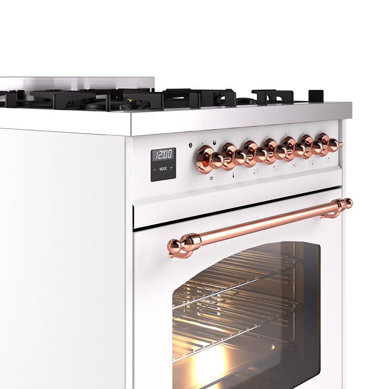 ILVE Nostalgie II 30 in Dual Fuel Range, White/Copper, Natural Gas