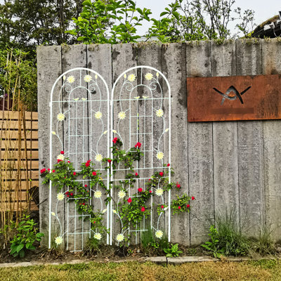 Paquet de 2 treillis d'extérieur en métal 71 po x 19,7 po, blanc crème antirouille pour les plantes, facile à assembler, robuste, plantes grimpantes telles que Morning Glory, Grapevine Garden 71 po x 19,7 po 2, Rust
