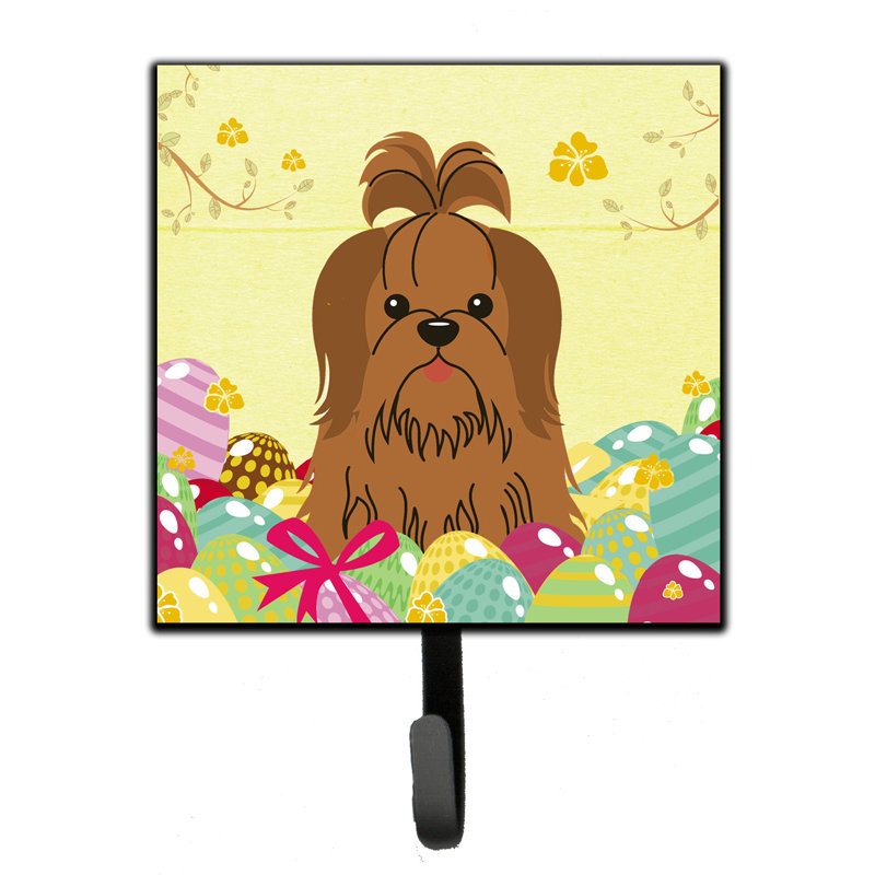 Mcelyea Metal Wall Organizer with Key Hooks, Shih Tzu, Beige/Brown/Pink
