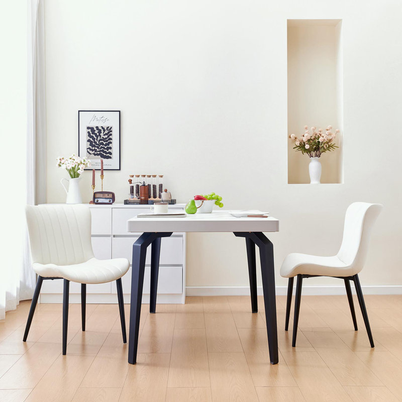 Ensemble de 2 chaises de salle à manger en similicuir avec des pieds robustes, Blanc