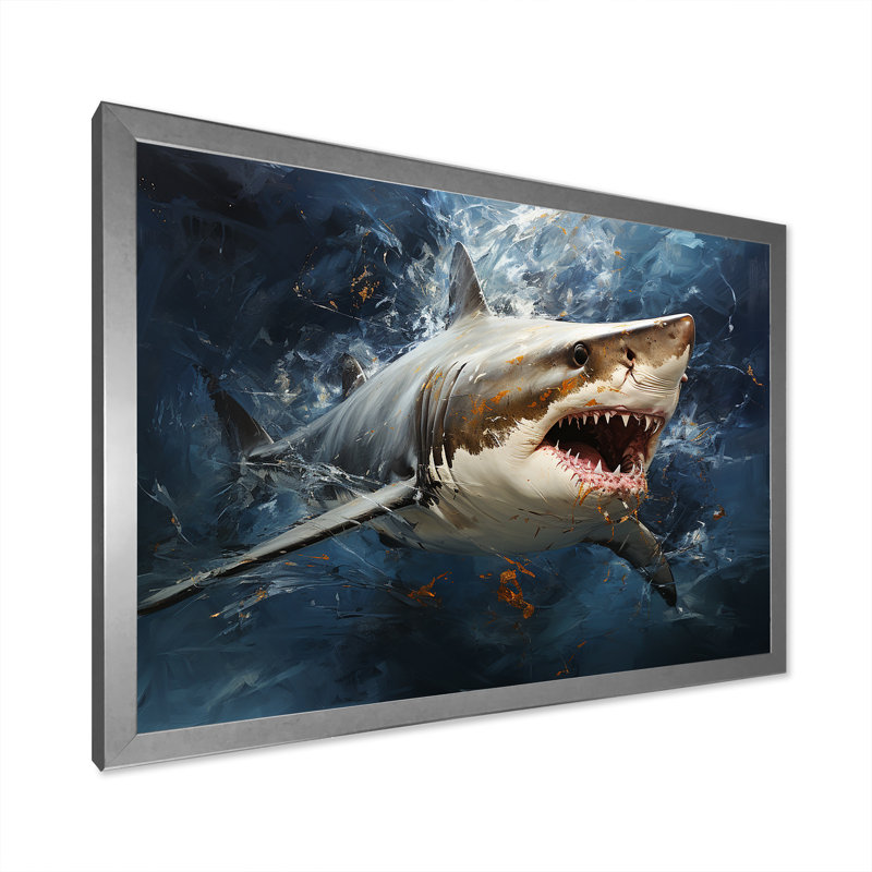 Underwater Shark Attack III - Sharkwall Art, Silver Closed Corner Framed, 24" H x 32" W x 1" D