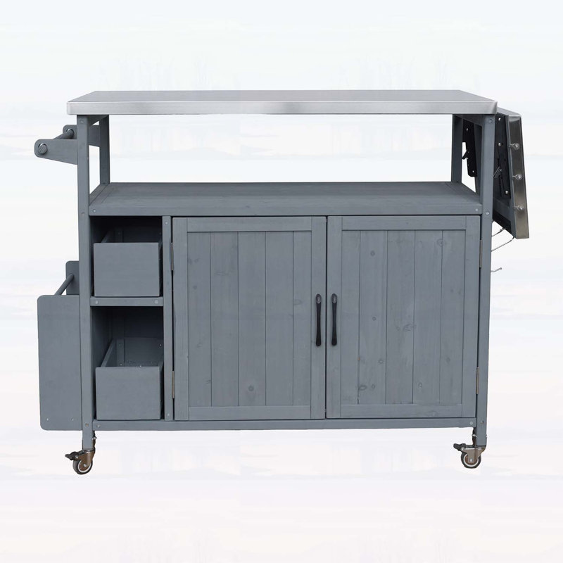 Outdoor Kitchen Cart,with Stainless Steel Top,Multi-Functional Storage,and Lockable Wheels for Patio and Backyard BBQ