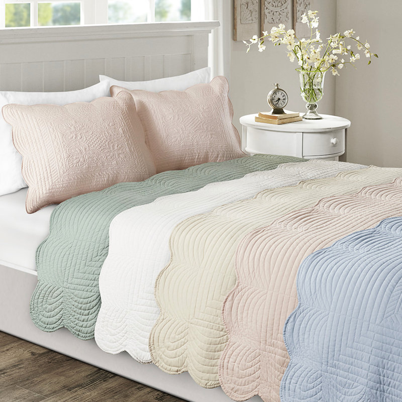 Courtepointe double / grand lit 3 pièces, décoration festive réversible, matériau en microfibre, rembourrage 90% coton, lavable à la machine, charme rustique, texture, délavé, style champêtre