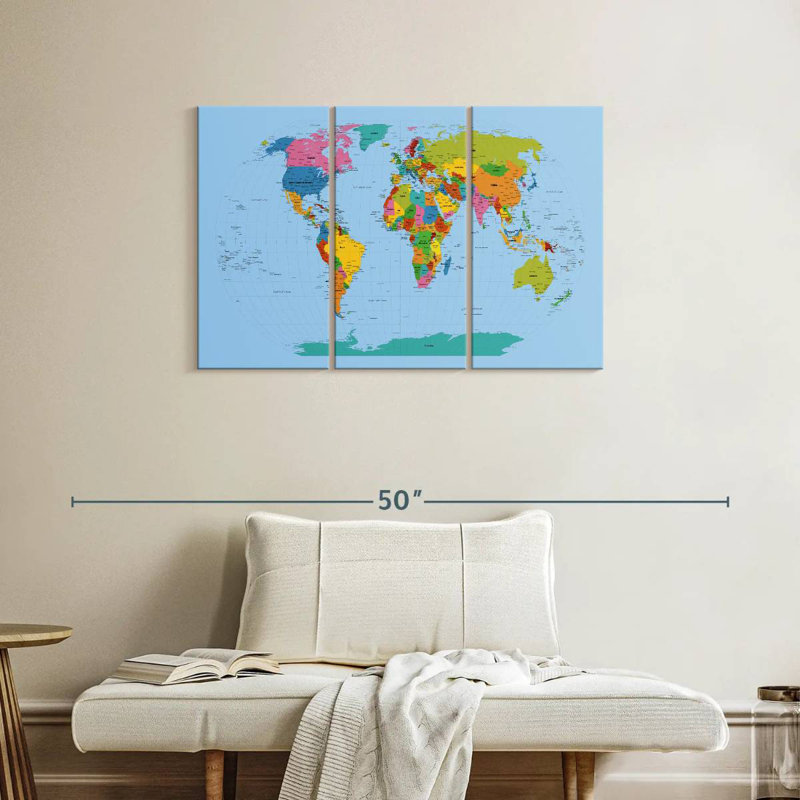 Aliaz World Map Bright, 24" H x 38" W