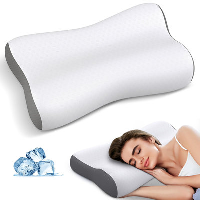 Coussin cervical - Oreillers contour du cou pour soulager la douleur au cou, oreiller ergonomique pour dormir, oreillers orthopédiques en mousse à mémoire de forme pour les personnes qui dorment sur le dos et le ventre avec taie d'oreiller rafraîchiss