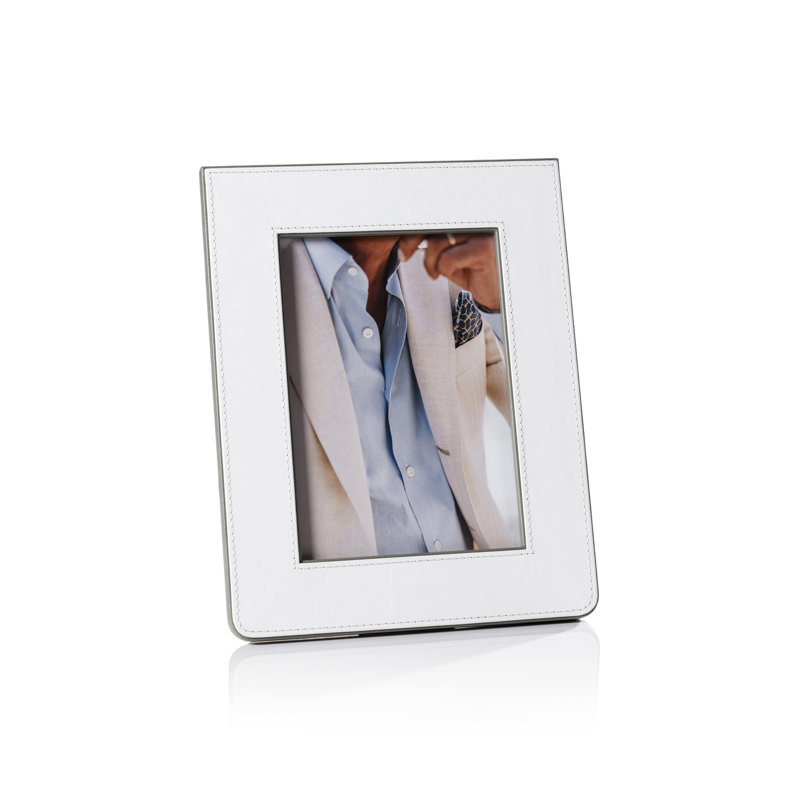 Cadre photo en cuir Raffia, Blanc / Gris, 5 po x 7 po