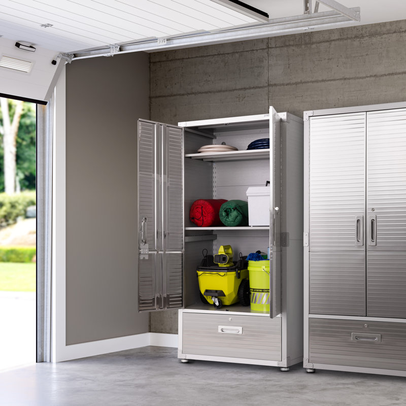 Seville Classics UltraHD French Door Storage Cabinet with Drawer, 36" W x 18" D x 72" H, 72" H x 36" W x 24" D, Granite