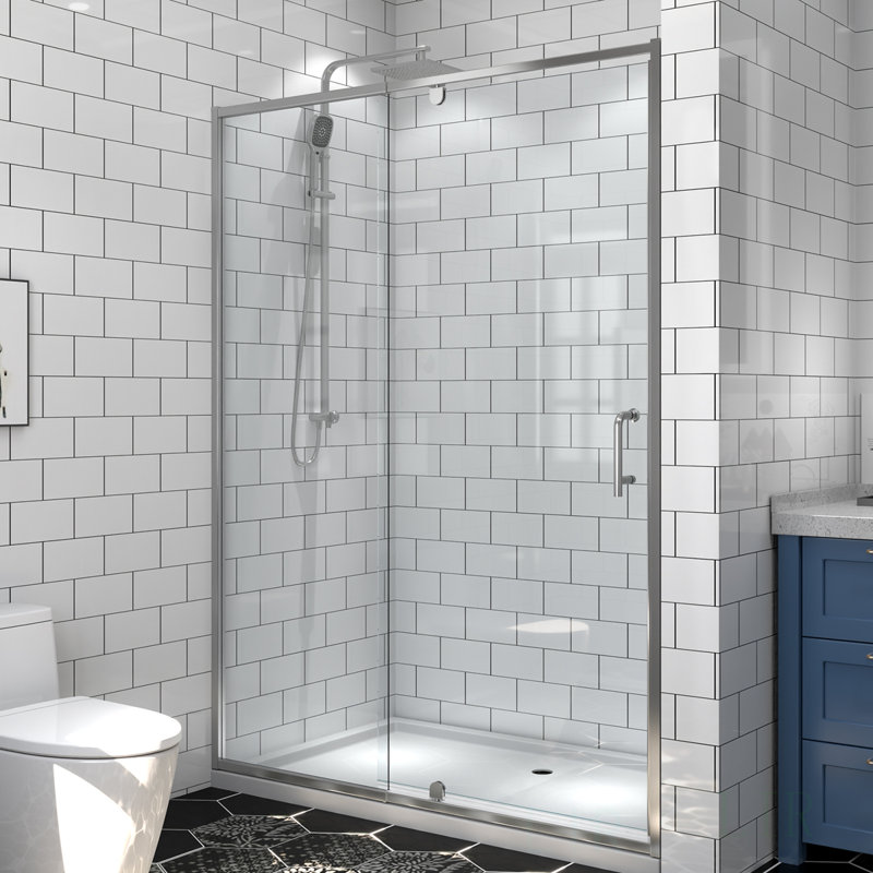 Porte de douche en verre pivotant durable avec verre trempé transparent de la STCC et finition chromée, installation réversible pour une utilisation polyvalente, porte de douche