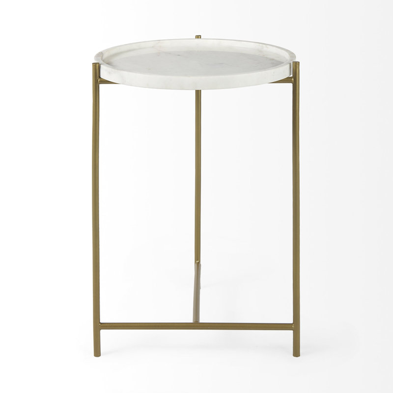 Fishponds Marble Tray Top End Table, Gold, White