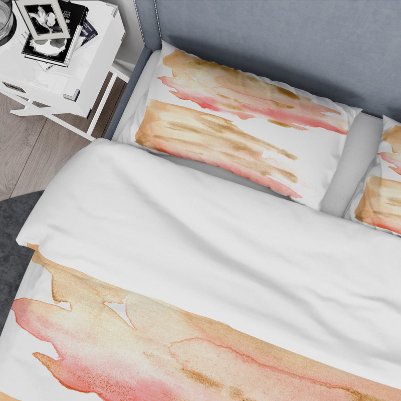 Nuage abstrait rose, or, rouge et beige - Ensemble de housse de couette moderne - Polyester en microfibre
