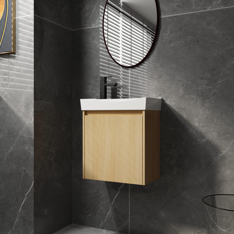 Meuble-lavabo mural moderne en bois d'ingénierie 20 po avec lavabo en céramique