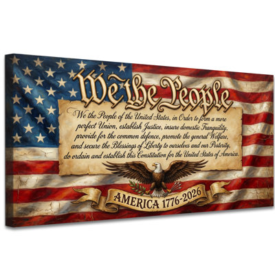 We the People American Flag Canvas Wall Art Prints, Vintage Patriotic Eagle Painting, 250th Anniversary USA Pictures Decor for Living Room Office Home 24×48 Inch