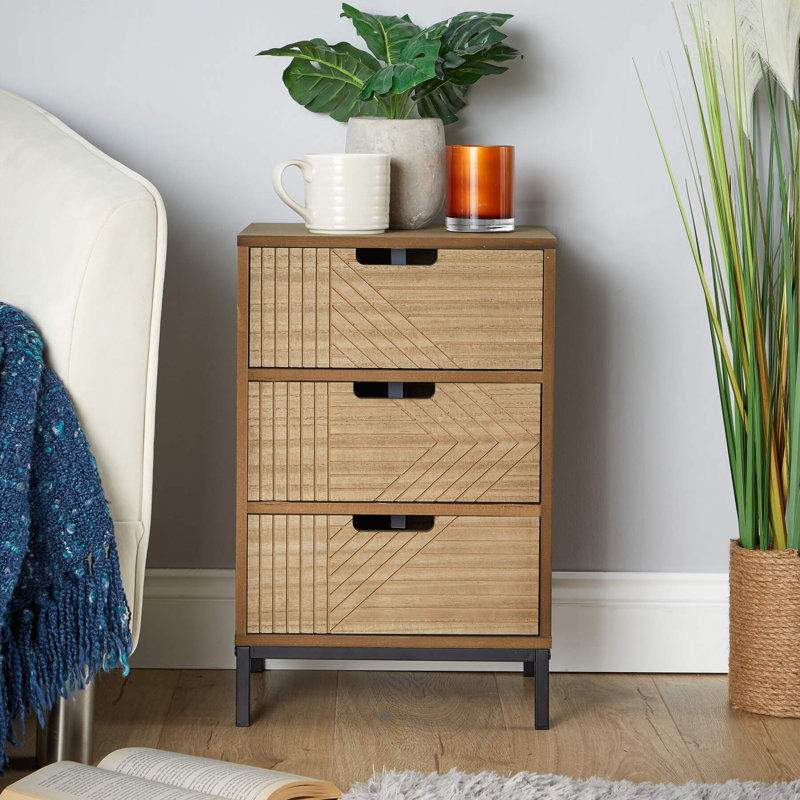 Rett 3 Drawer Wooden Bedside Table Storage Unit