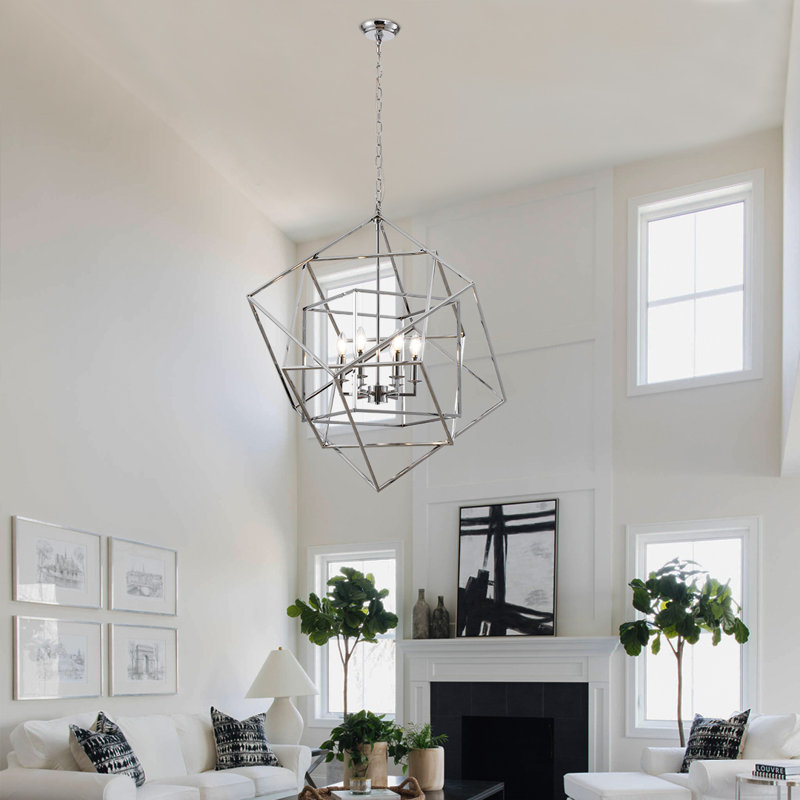 Burkeville 6 - Light Dimmable Geometric Chandelier, Chrome, 38" H x 30" W x 28" D