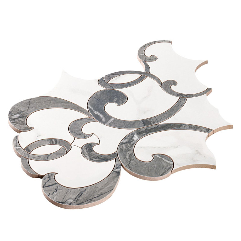 L 11 po Ciara Larkin gris et blanc x 13 po Carreau de porcelaine mat pour mur et plancher aspect marbre