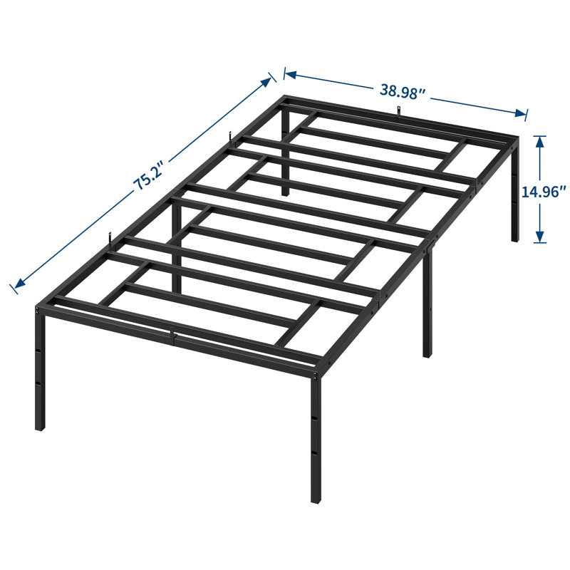 Cadre de lit plateforme en métal robuste - Sommier non requis - Base de matelas en acier avec rangement sous le lit, noir, taille simple, 191 x 99 x 38 cm