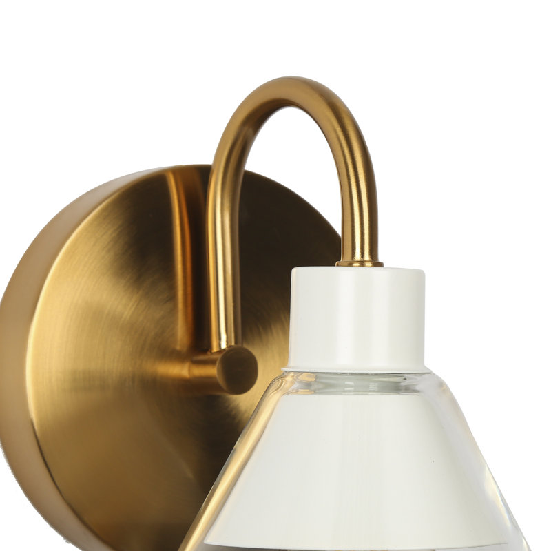 Modern  1-Light White Gold Dual-Layer Cone Glass Wall Sconce Minimalist Armed Vanity Light, Polished Brass/White