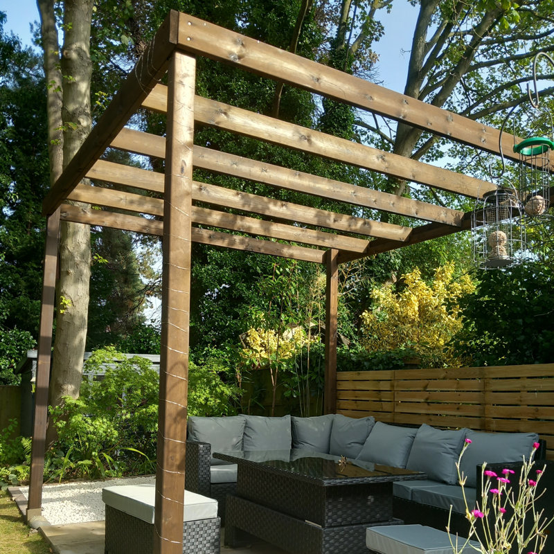 Randi 2.7m x 2.4m Manufactured Wood Pergola, Rustic Brown, 270cm H x 240cm W x 240cm D