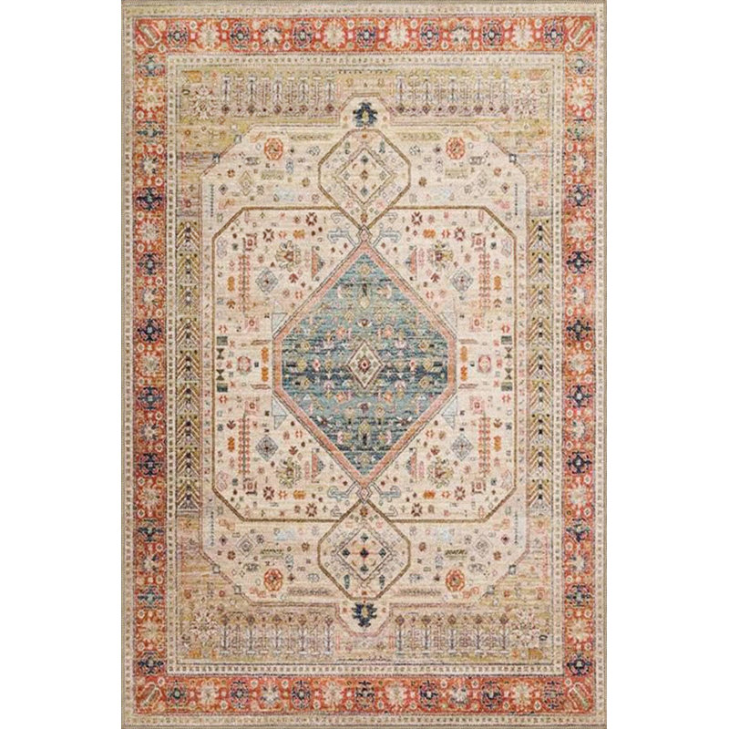 Tapis décoratif beige traditionnel à motif ethnique traditionnel lavable à la machine, Tapis de couloir 3 pi 3 po x 6 pi 7 po