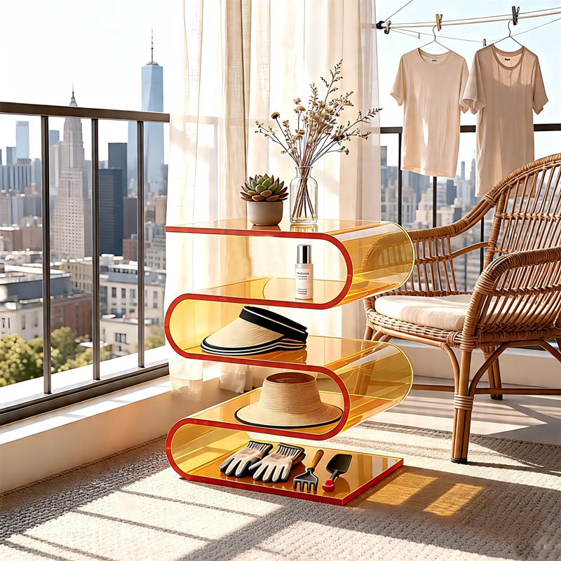 Porte-revues en forme de S en acrylique transparent à 3 niveaux, table de bout multiusage et table de chevet pour la maison et les petits espaces - Orange
