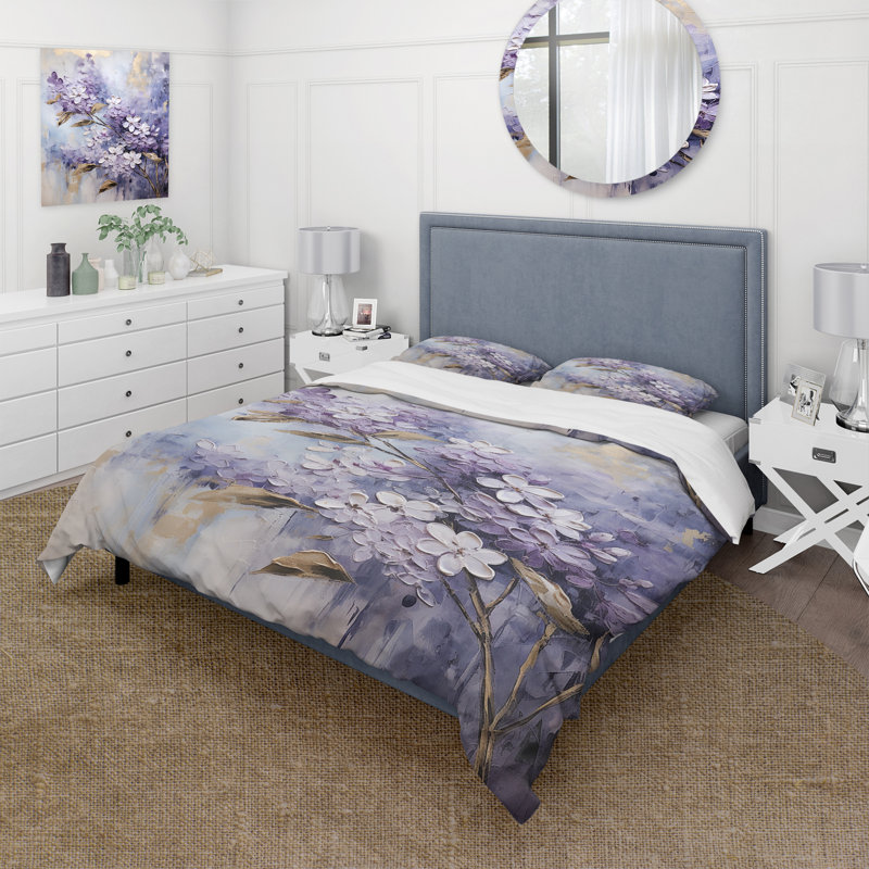 Ensemble de housse de couette floral mauve et mauve pastel lilas mauve et doré