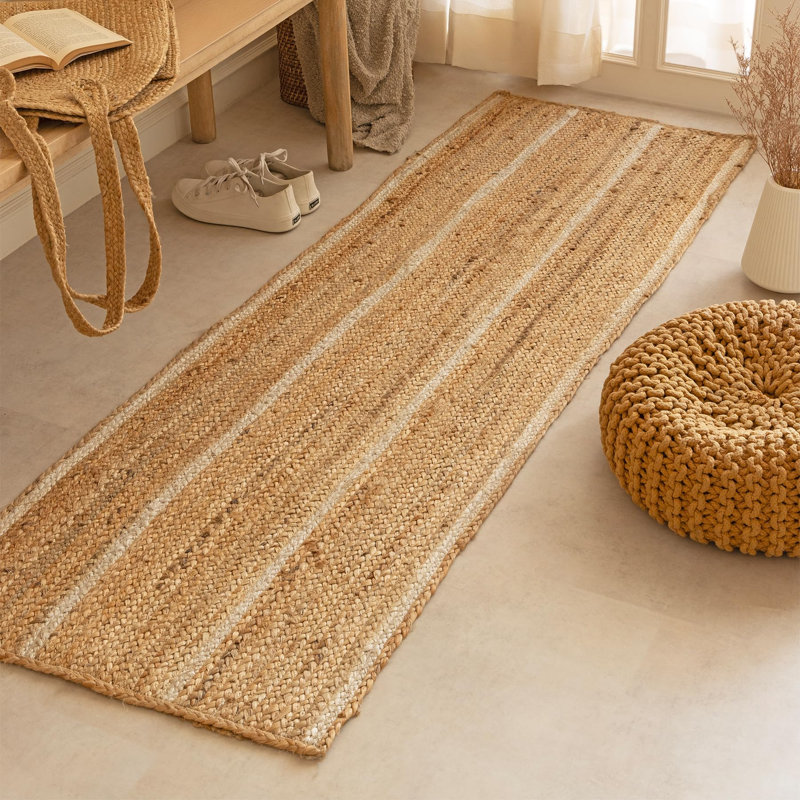 Chunky Braided Jute Runner Rug with Tassels | 2' x 6' |Off White