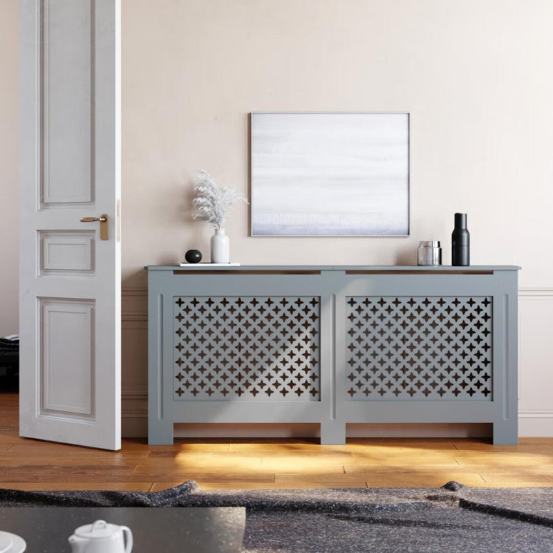 Cross Slat Painted Radiator Cover, Athonite Gray, 81.5cm H x 172cm W x 19cm D 