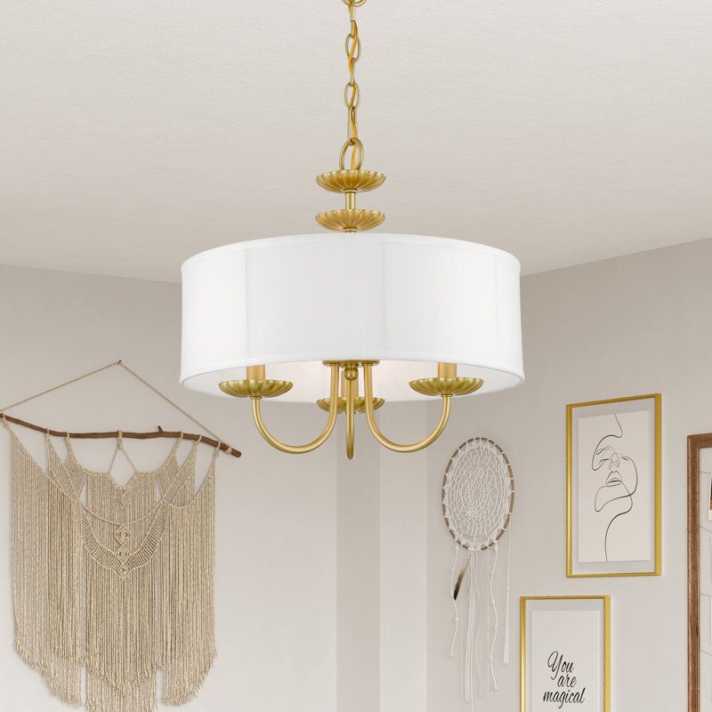 Lampert 3-Light Dimmable Drum Chandelier with Fabric Shade, Soft Gold