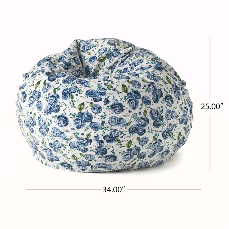 Spring 3 Foot Rounded Bean Bag, Blue Rose Print